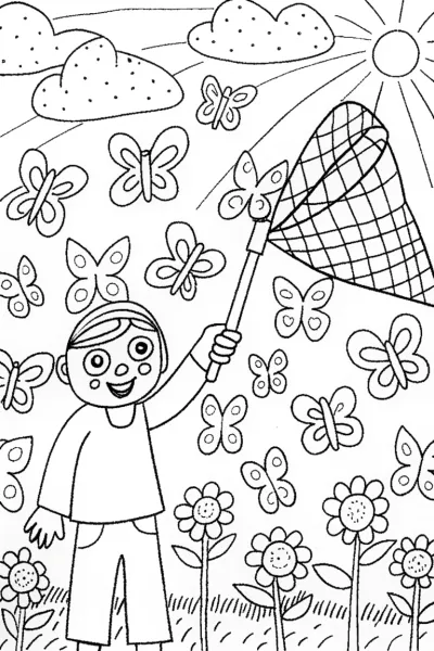 Whimsical Spring Butterfly Parade Coloring Page
