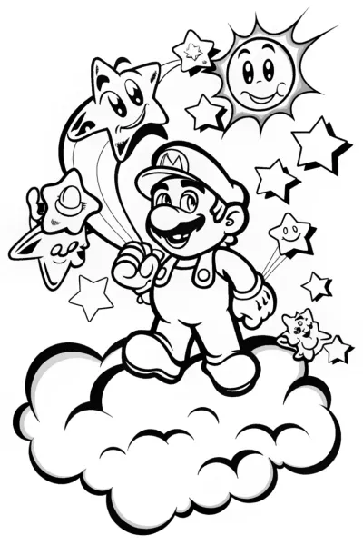 Mario’s Dreamy Star Guide Coloring Page