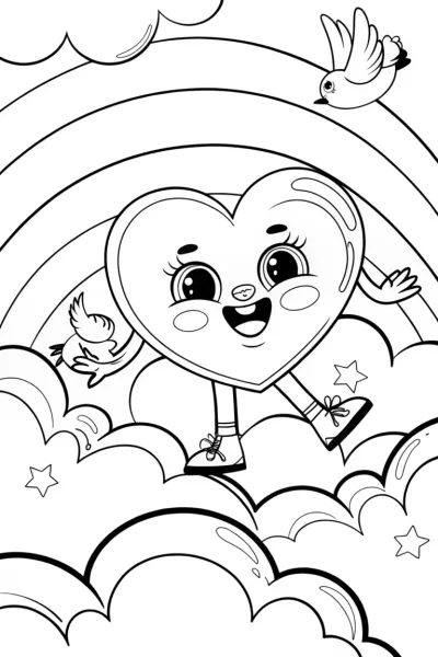 Heartfelt Adventures in the Clouds Coloring Page