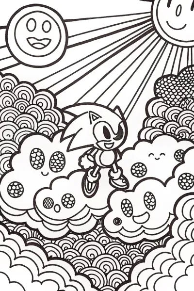 Sonic’s Adventure in the Cloud Kingdom Coloring Page
