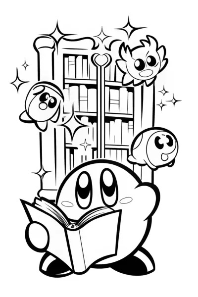 Kirby in the Enchanted Library Coloring Page