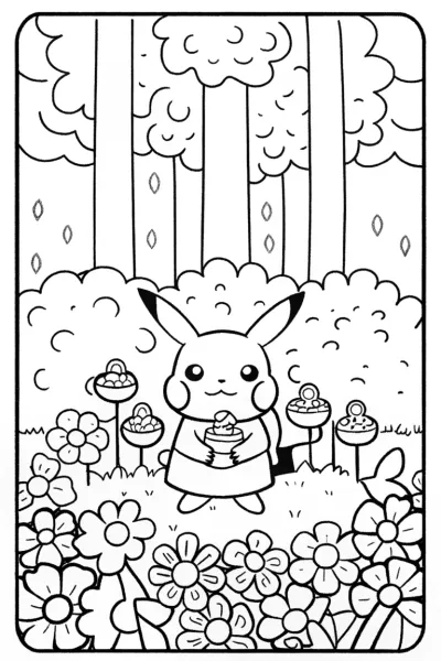 Pikachu’s Enchanted Tea Party Coloring Page