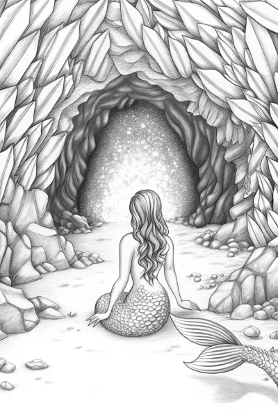 Mermaid gazing in a crystal cave