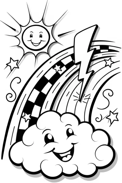 Lightning Games: Bolt and Cloud Relay Coloring Page