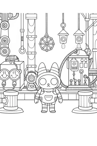 Kuromi in a robot workshop