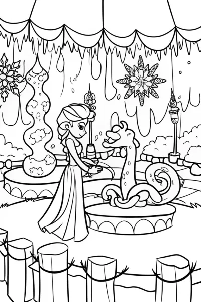 Elsa’s Enchanted Ice Sculpting Contest Coloring Page