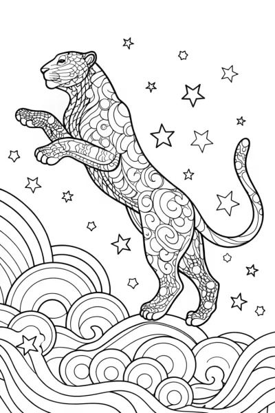 The Cosmic Dance of the Black Panther Coloring Page