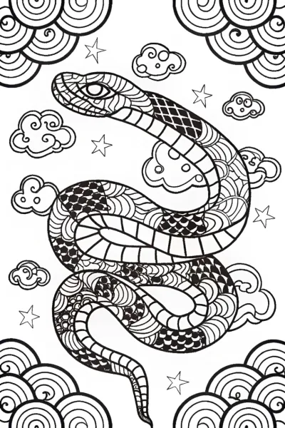 Celestial Serpent Mandala Coloring Page