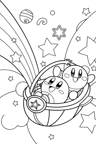 Kirby and the Dreamy Starship Adventure Coloring Page