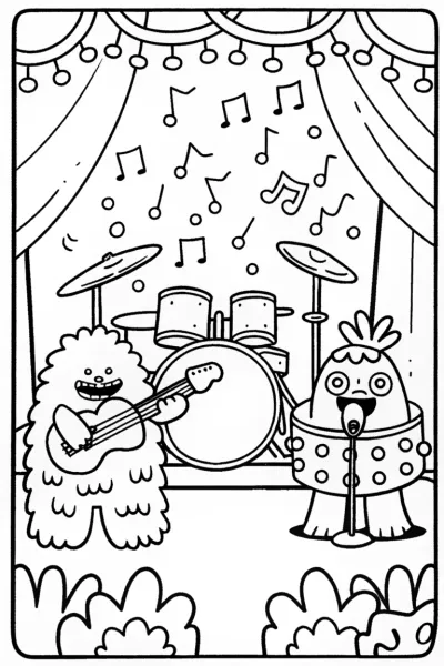 Monster Rock Band Jam Coloring Page