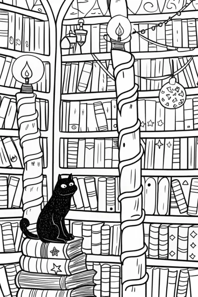 Panther in the Enchanted Library Coloring Page