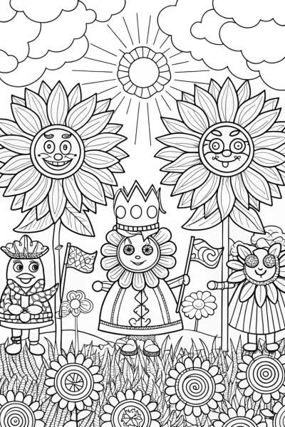 Whimsical Flower Parade Coloring Page