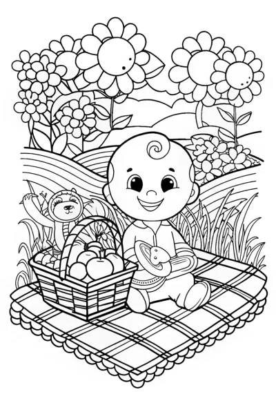 Baby’s Garden Picnic Adventure Coloring Page