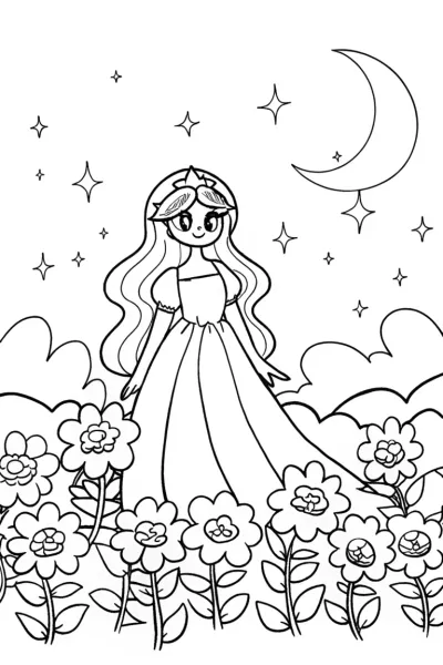 Princess of the Celestial Garden Coloring Page