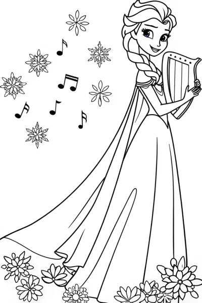 Elsa’s Enchanted Ice Music Garden Coloring Page