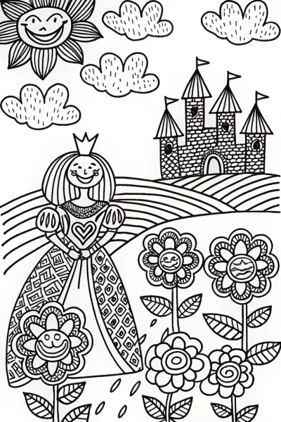Queen of Hearts Enchanted Garden Coloring Page