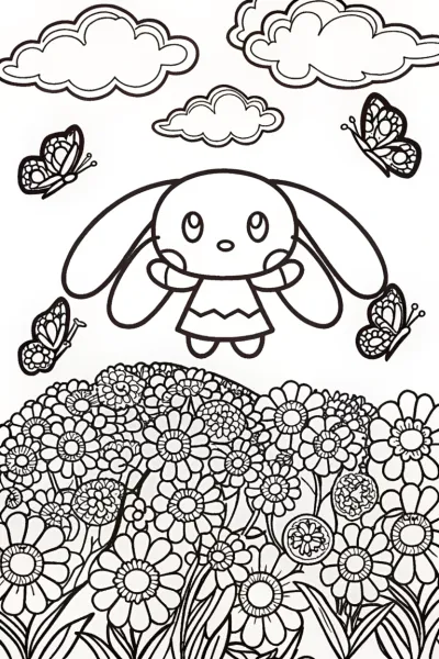 Cinnamoroll’s Floating Garden Coloring Page