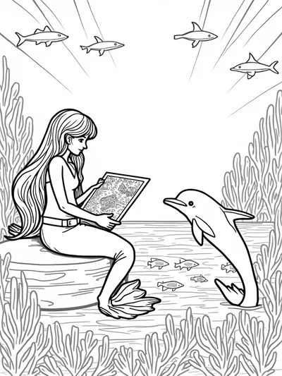 Mermaid cartographer mapping wonders