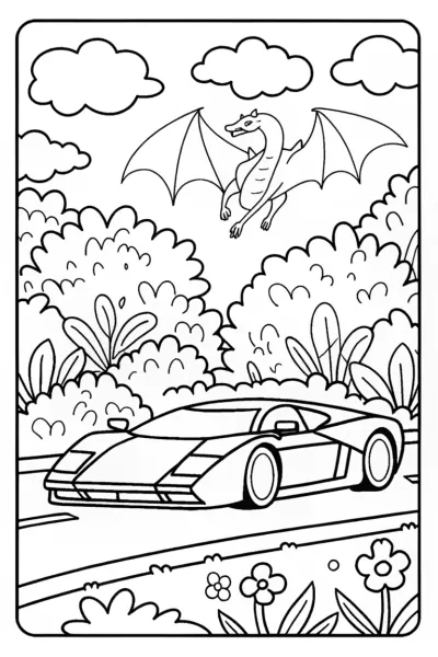 Lamborghini vs Dragon Coloring Page