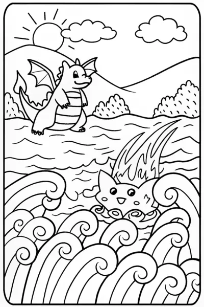 Charizard and Vaporeon Elemental Coloring Page