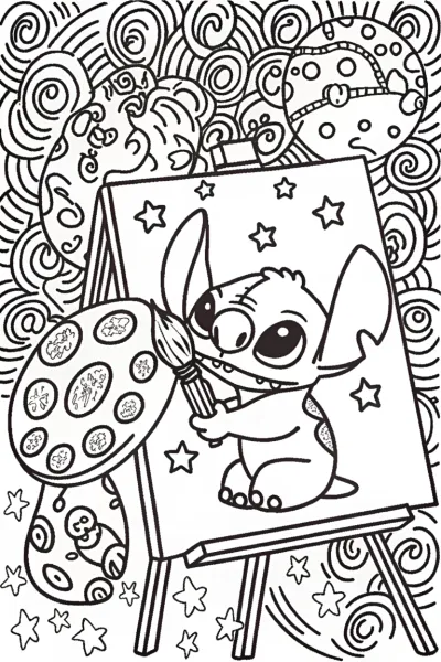 Stitch’s Galactic Art Adventure Coloring Page
