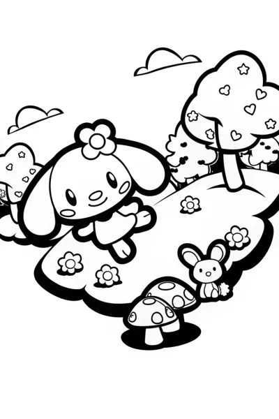 Cinnamoroll’s Fluffy Friends Adventure Coloring Page