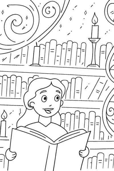 Belle’s Enchanted Library Coloring Page