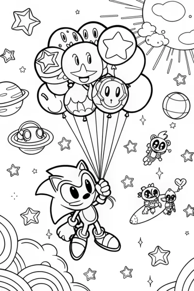 Sonic’s Cosmic Balloon Adventure Coloring Page