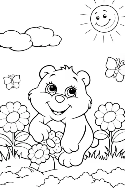 Care Bears in a Colorful Flower Field