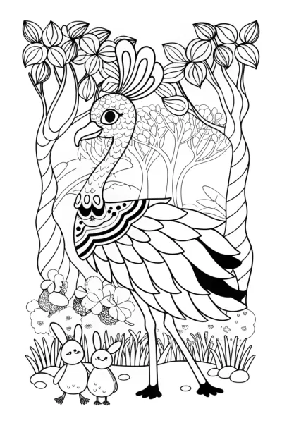 Flamingo Parade in the Enchanted Forest Coloring Page