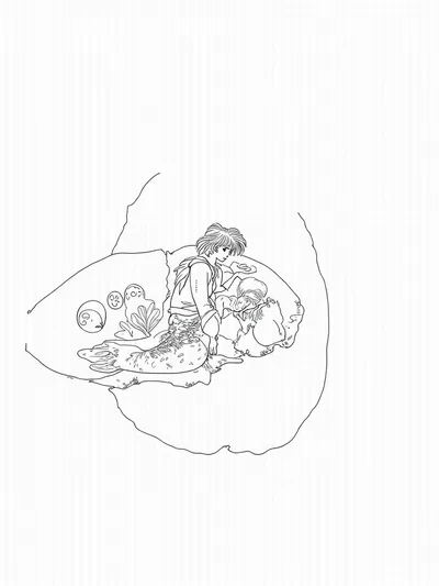 Mermaid time traveler in a clam