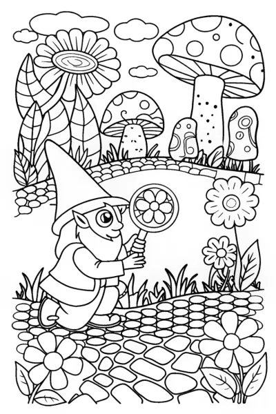 Gnome with a Garden of Curiosities Coloring Page