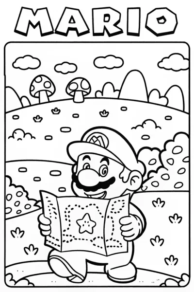 Mario’s Magical Treasure Map Coloring Page