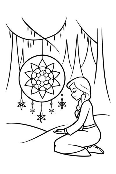 Elsa’s Winter Dreamcatcher Coloring Page