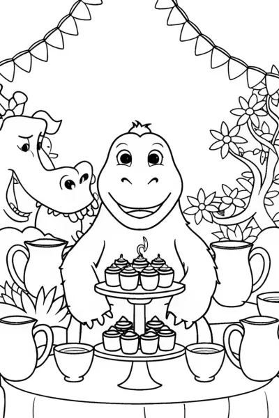Godzilla’s Royal Tea Party Coloring Page