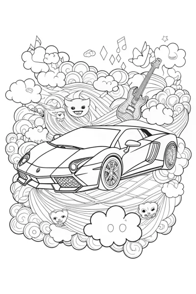 Lamborghini in the Cloud Kingdom Coloring Page