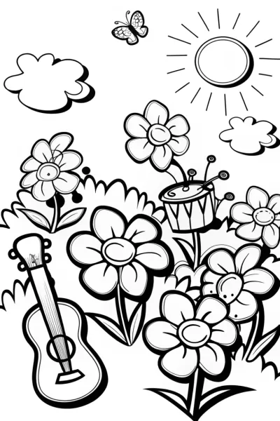 Springtime Harmony: The Musical Garden Coloring Page