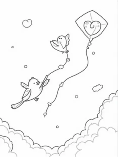 Lovebirds flying heart kites