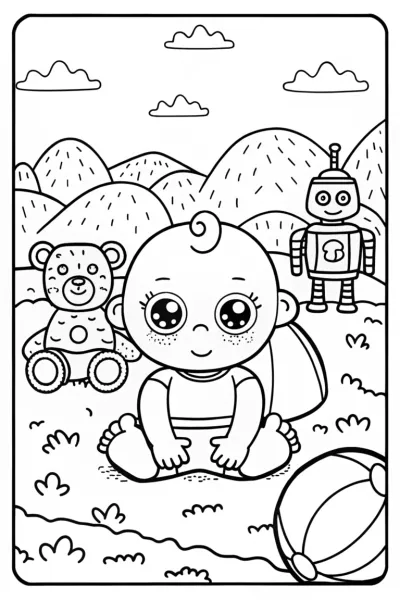 Baby’s First Adventure in Toy Land Coloring Page