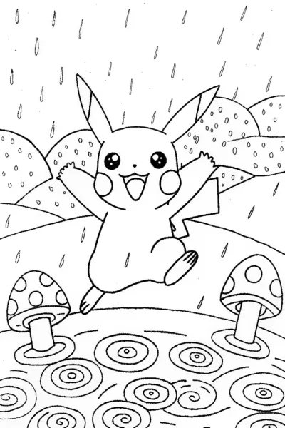 Pikachu’s Puddle Jumping Adventure Coloring Page