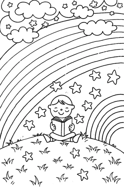 Rainbow of Wishes Coloring Page