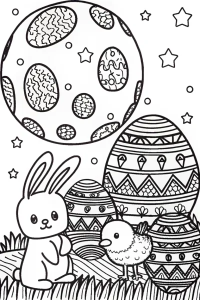 Easter Egg Hunt on the Moon Coloring Page