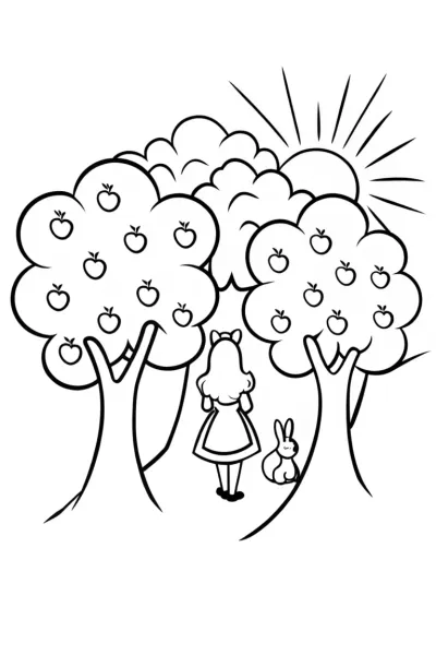 Alice’s Enchanted Orchard Coloring Page