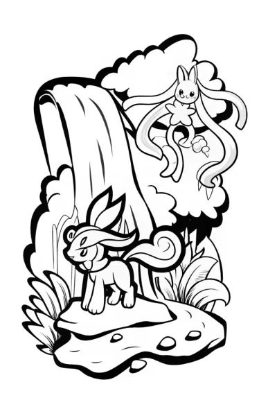 Guardians of the Enchanted Waterfall Coloring Page