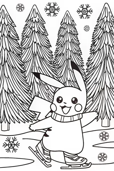 Pikachu’s Magical Winter Wonderland Coloring Page
