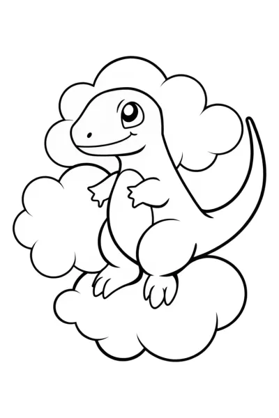 Charmander riding a fluffy cloud