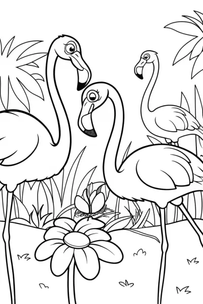 Flamingo Dream Garden Coloring Page