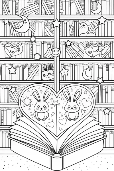 Heartful Adventures in the Book Nook Coloring Page