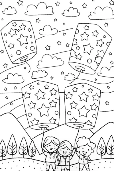 Starry Lantern Festival Coloring Page