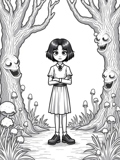 Wednesday Addams in a magical forest